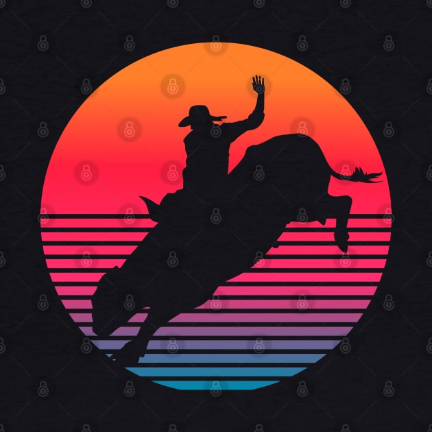 Rodeo Bull rider retro sunset by Geoji 